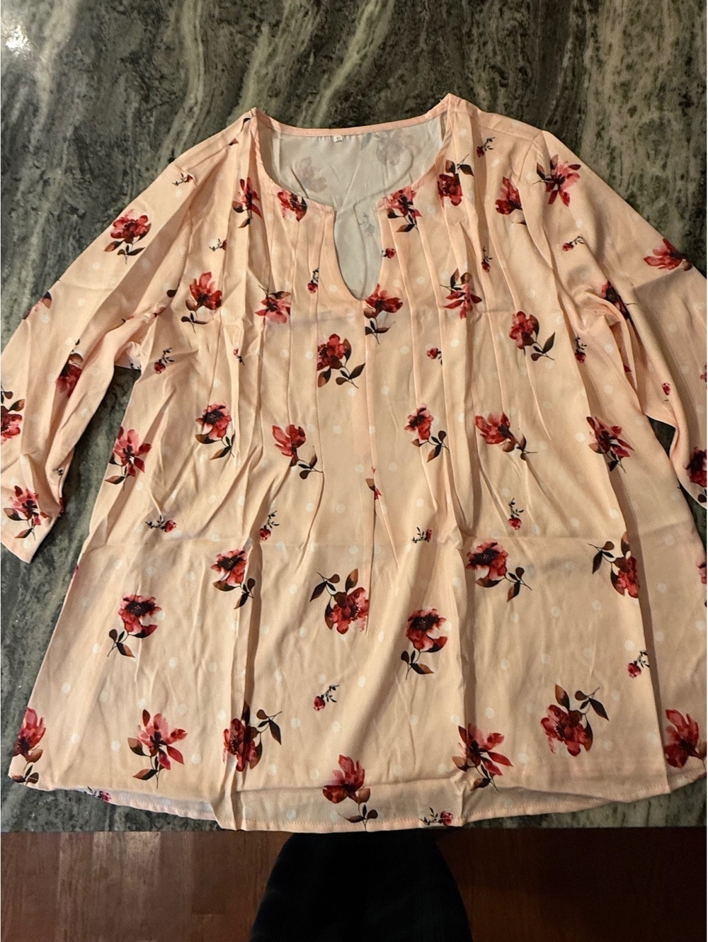 Womens Pleated Front Tunic Tops 3/4 Sleeve Babydoll Peplum Tops Floral Blouses